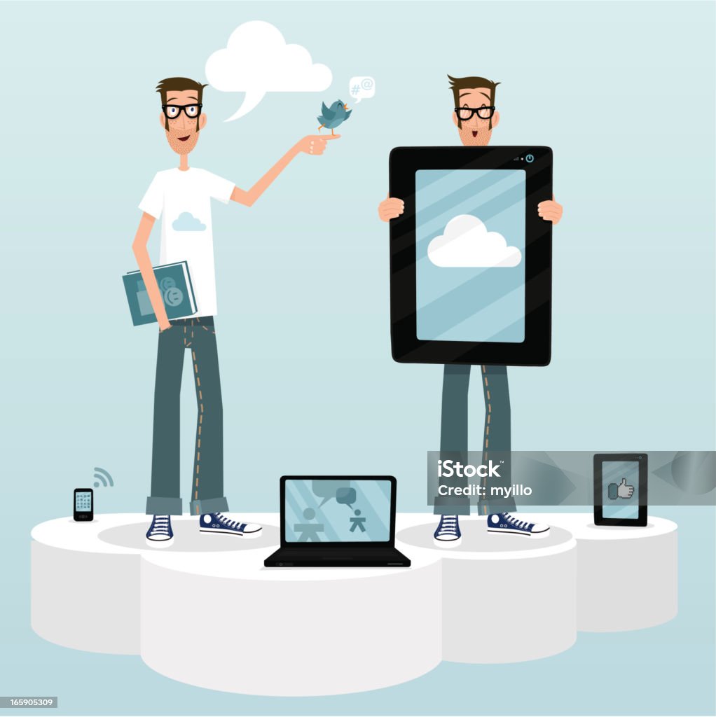 cloud computing cm Comunidade manager comprimido smartphone computador portátil de meios de comunicação social - Royalty-free Computador arte vetorial