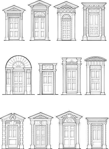 georgian dane drzwi - historical architecture stock illustrations