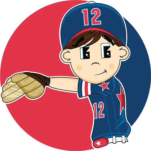 Vector illustration of Cute Youth League Baseball Pitcher