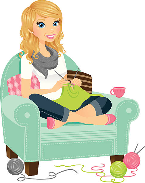 Woman Knitting vector art illustration