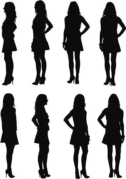 Vector illustration of Multiple images of a woman posing