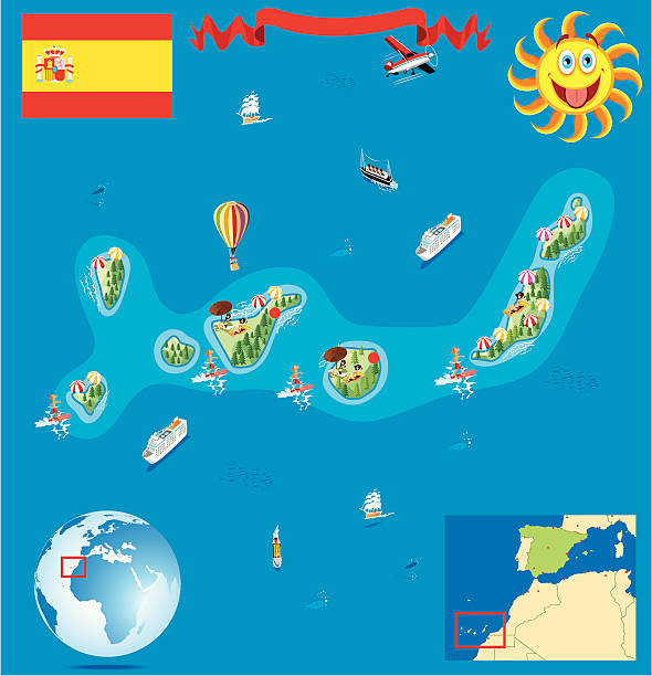 stockillustraties, clipart, cartoons en iconen met cartoon map of canary islands - canarische eilanden