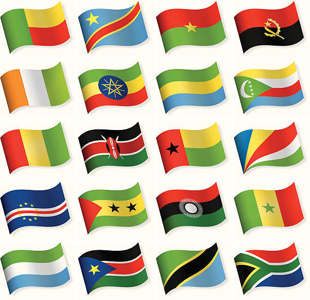 waveform-flag icon-kollektion – südafrika - guinea bissau flag stock-grafiken, -clipart, -cartoons und -symbole