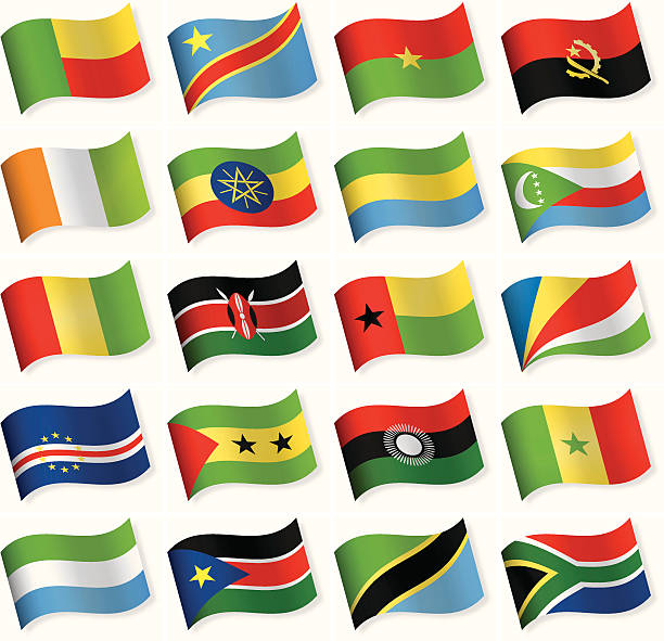 ilustraciones, imágenes clip art, dibujos animados e iconos de stock de icono de la bandera de forma de onda de áfrica - guinea bissau flag