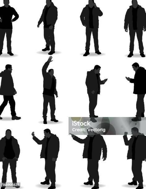 Случайный Человек Силуэт — стоковая векторная графика и другие изображения на тему 30-39 лет - 30-39 лет, Белый фон, Большая группа людей