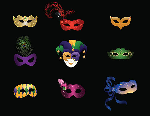 참회 화요일 (mardi gras)/masquerade 마스크 - mask masquerade mask venice italy costume stock illustrations