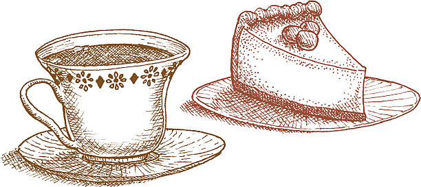 illustrazioni stock, clip art, cartoni animati e icone di tendenza di tè!  tazza o'tè e una fetta di torta - tea party illustrations