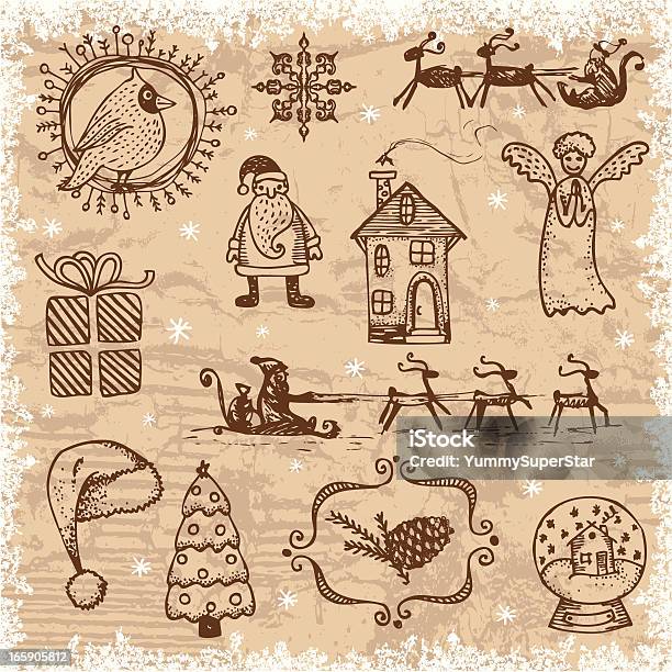 Ilustración de Estilo Vintage Navidad Set Dibujados A Mano y más Vectores Libres de Derechos de Garabato - Garabato, Grabado al aguafuerte, Navidad