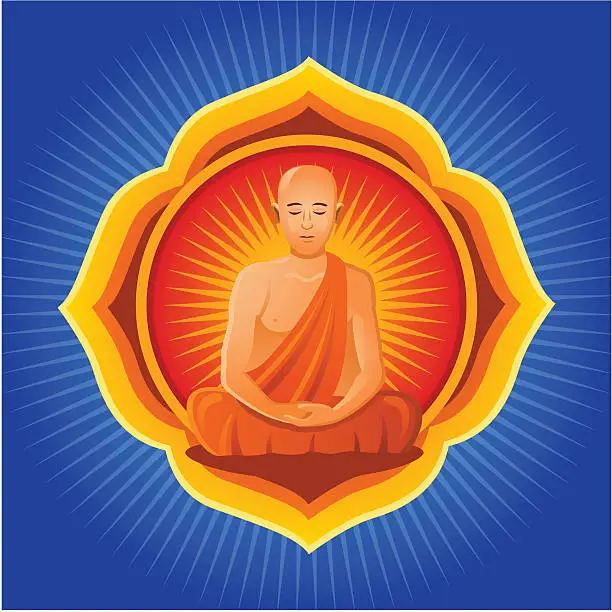 Vector illustration of Buddhist Monk with Mandala
