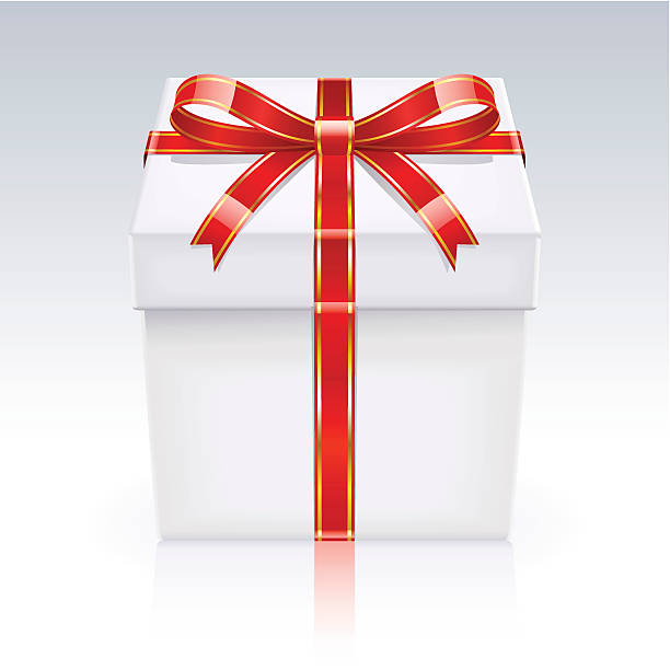 Gift Box with Red Glossy Ribbon vector art illustration