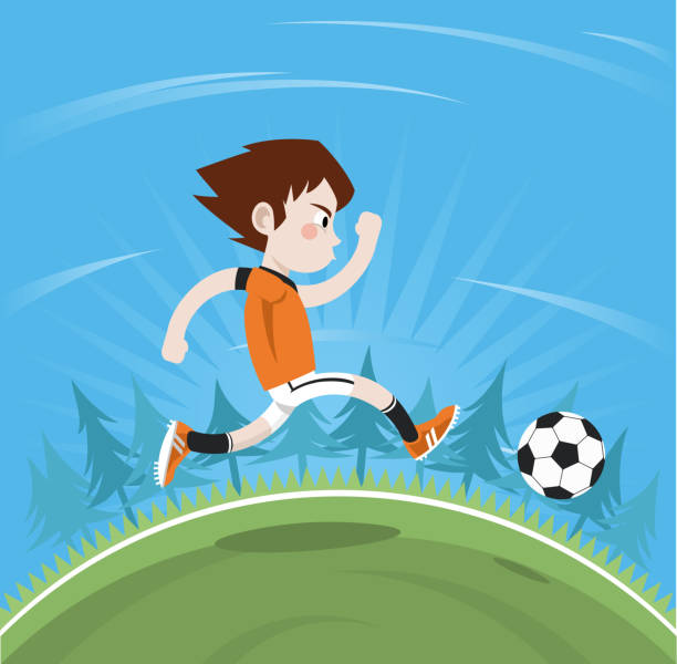мальчик играет в футбол - soccer ball running sports uniform red stock illustrations