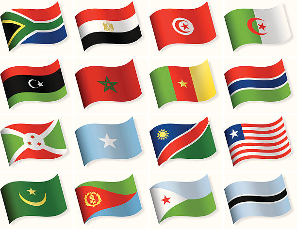 illustrazioni stock, clip art, cartoni animati e icone di tendenza di forma d'onda, icona della bandiera collection-africa - libyan flag