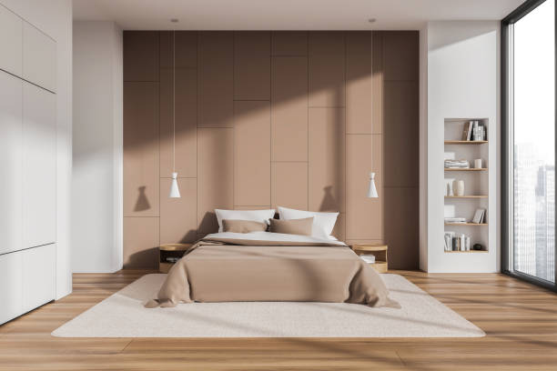 istock White and beige bedroom interior with bookcase 1659059566