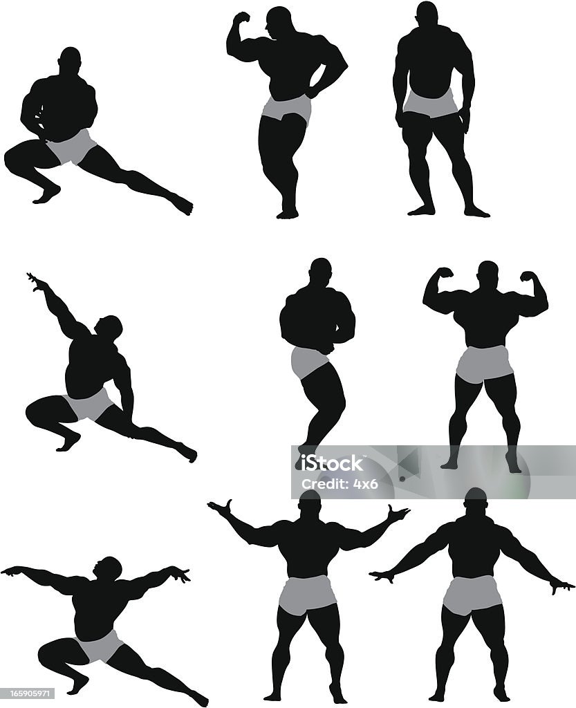 Plusieurs images de Culturiste - clipart vectoriel de Contracter les muscles libre de droits