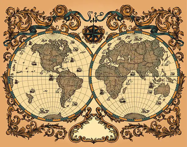 Vector illustration of World map in vintage style