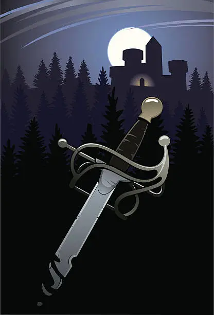 Vector illustration of Sword and Forest Castle