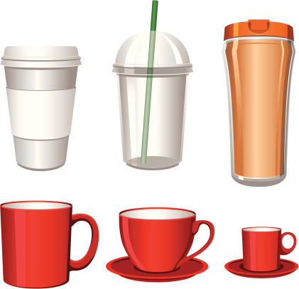 Vector illustrations of various coffee cups.