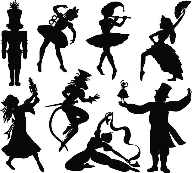 ilustraciones, imágenes clip art, dibujos animados e iconos de stock de nutcracker siluetas de ballet - cascanueces utensilios de cocina