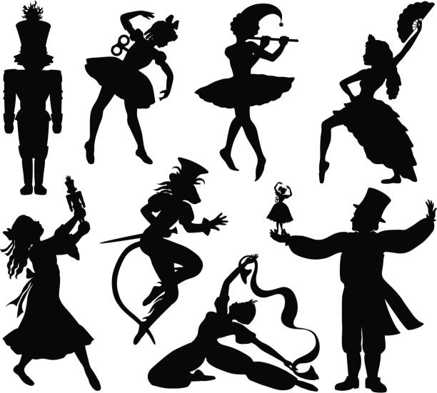 illustrazioni stock, clip art, cartoni animati e icone di tendenza di schiaccianoci danza classica silhouette - nutcracker