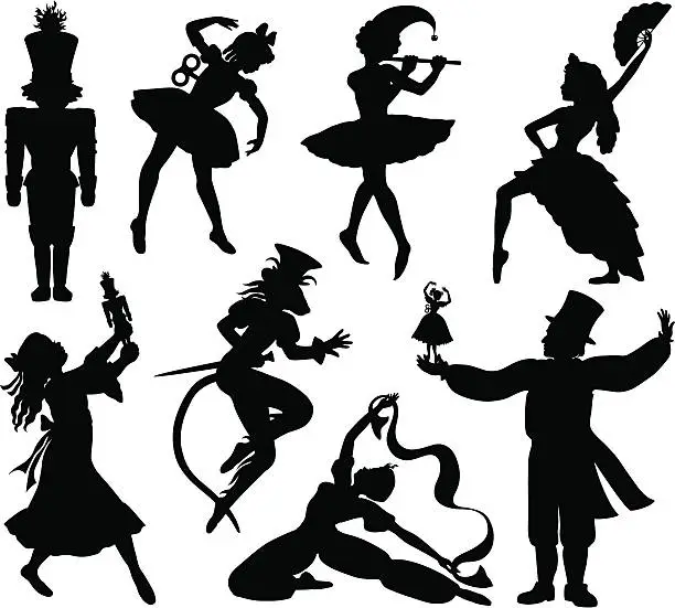 Vector illustration of Nutcracker Ballet Silhouettes