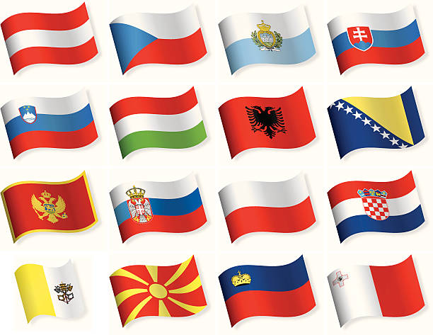 waveform flag icons - central and southern europe - karadağ bayrağı stock illustrations