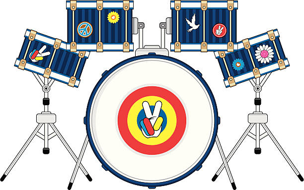 хиппи ударная установка - bass drum stock illustrations