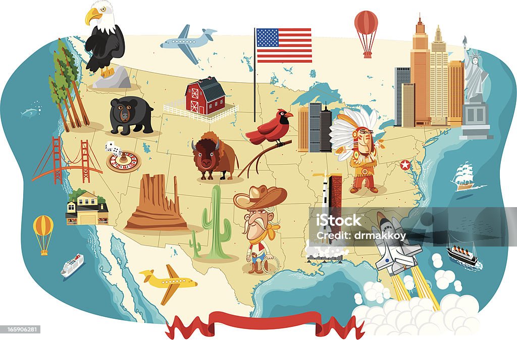 カットイラスト、map of USA - 地図のロイヤリティフリーベクトルアート