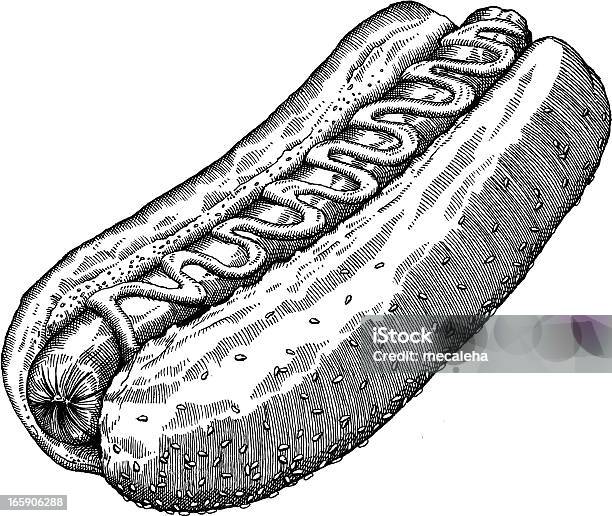Hotdog Чертеж — стоковая векторная графика и другие изображения на тему Хот-дог - Хот-дог, Горчица, Гравюра