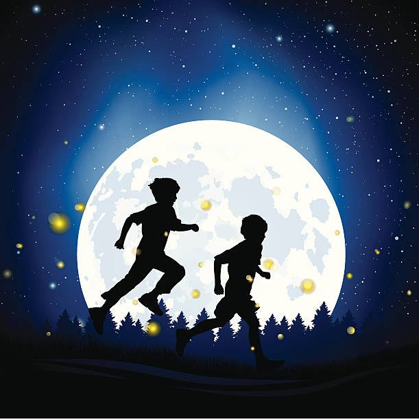 여름 fireflies - silhouette jogging running backgrounds stock illustrations