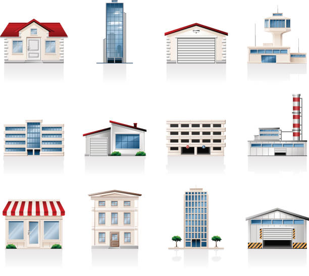 A set of twelve building related icons vector art illustration