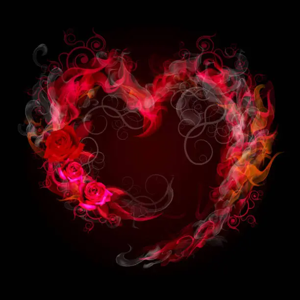 Vector illustration of Flaming heart frame