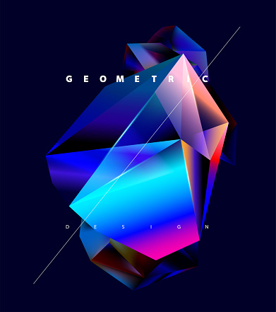 Abstract polygonal iridescent shapes for poster design. Colorful background of gradient vector crystals.