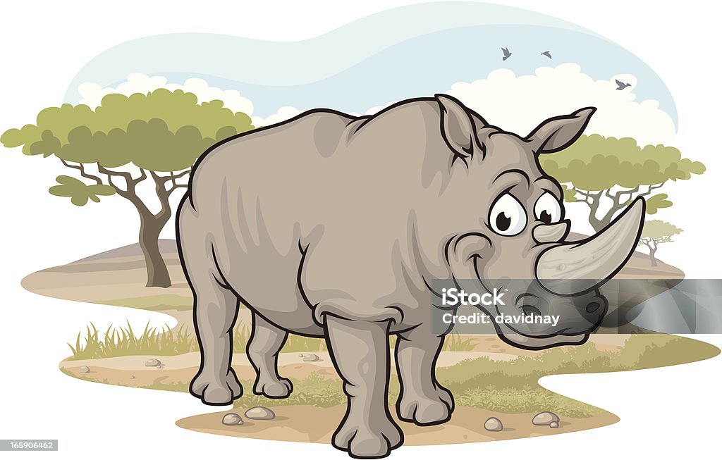 Rinoceronte na Savannah - Vetor de Rinoceronte royalty-free