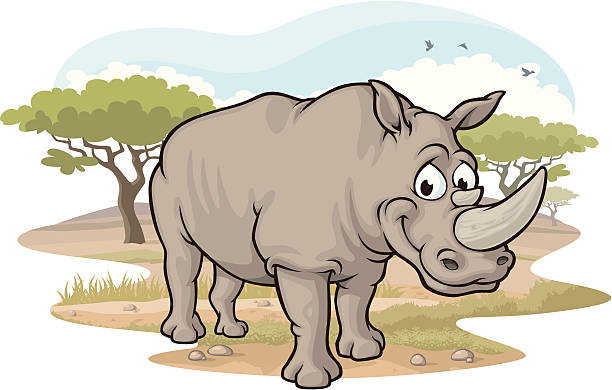 rhino в саванна - носорог stock illustrations