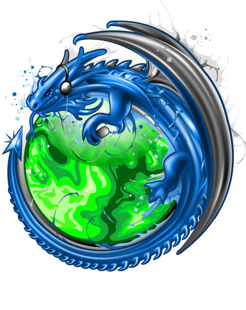 ilustraciones, imágenes clip art, dibujos animados e iconos de stock de blue dragon emblema - artificial wing earth insignia music