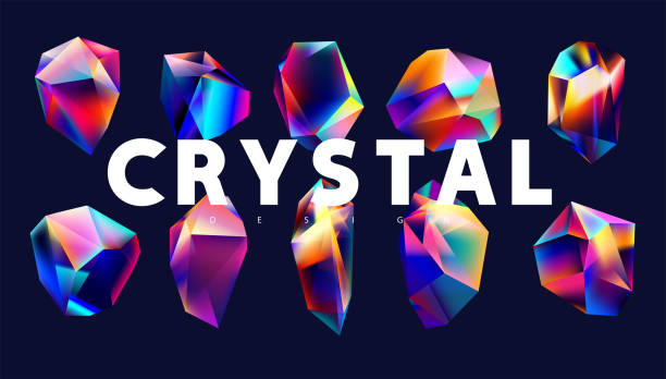 ilustraciones, imágenes clip art, dibujos animados e iconos de stock de formas iridiscentes poligonales abstractas en 3d. - cristal estructura física