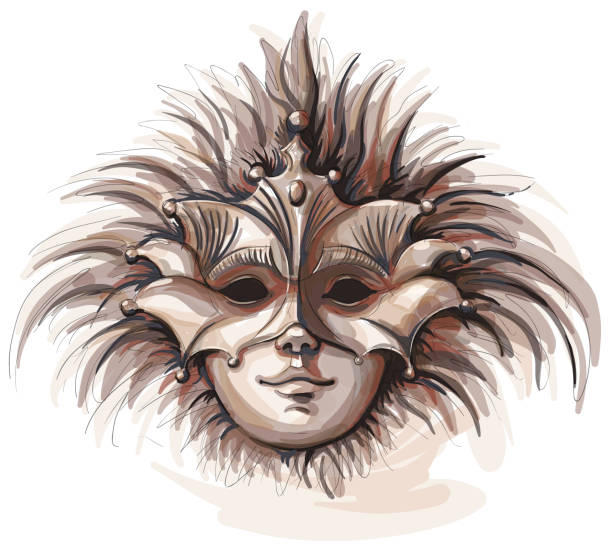 mask Vector illustration of a Venetian carnival masks. In the style of drawing. (ai 10 eps with transparency effect) painted masquerade masks stock illustrations