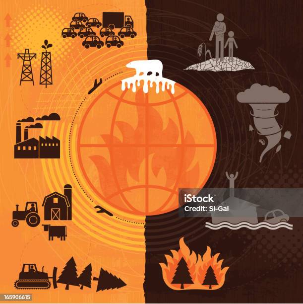 Ilustración de El Calentamiento Global y más Vectores Libres de Derechos de Cambio climático - Cambio climático, Fuego, Efecto fotográfico