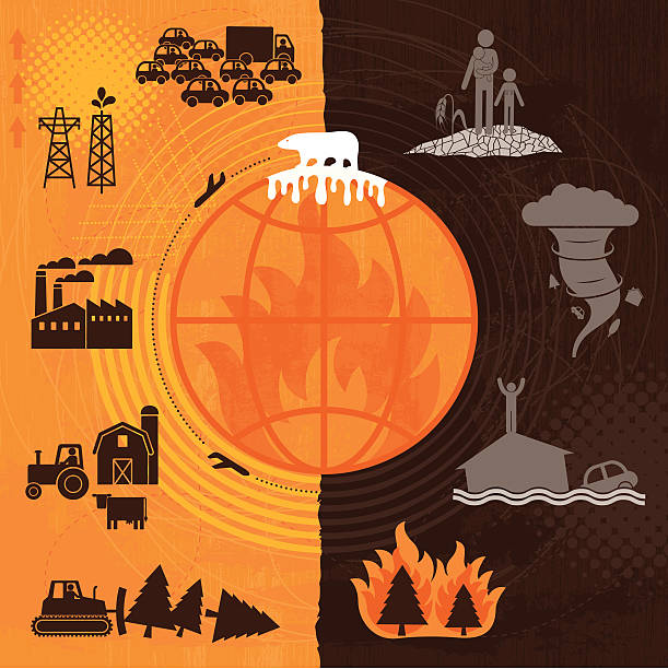 지구 온난화 - global warming pollution deforestation carbon dioxide stock illustrations