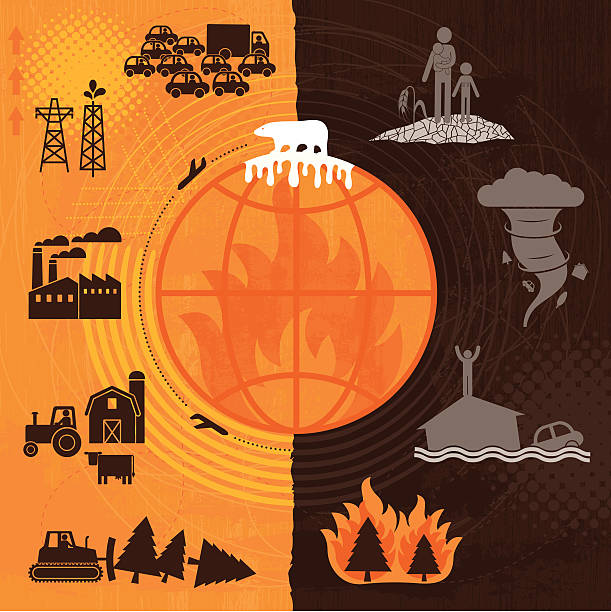 Global Warming Global warming: cause and effect ursus tractor stock illustrations