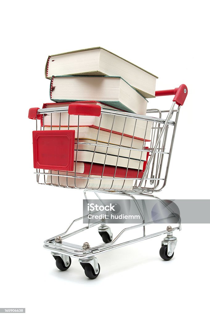 Libri nel carrello acquisti - Foto stock royalty-free di Carrello della spesa