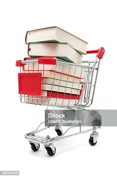 Books In Shopping Cart Isolated On White Background Stock Photo - Download Image Now