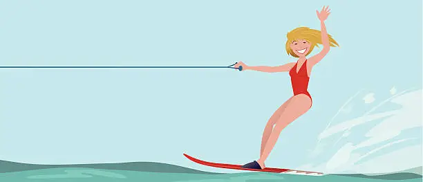 Vector illustration of Water skiing Woman