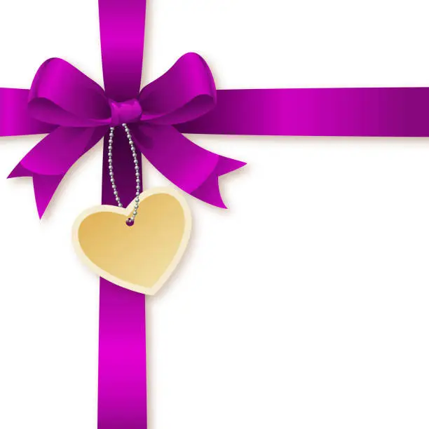 Vector illustration of Ribbon Bow with Heart-shaped Tag