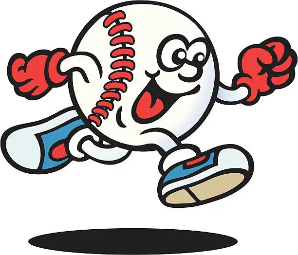 Vector illustration of Drawing of an anthropomorphic baseball ball running