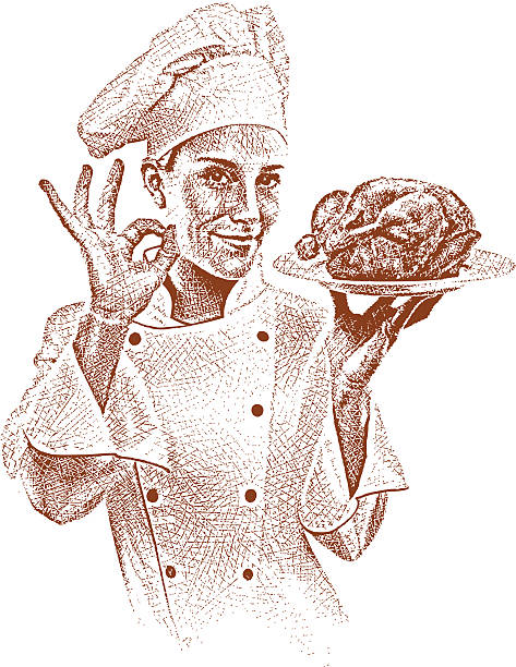 шеф-повар жестикулировать ok - women meat working tray stock illustrations