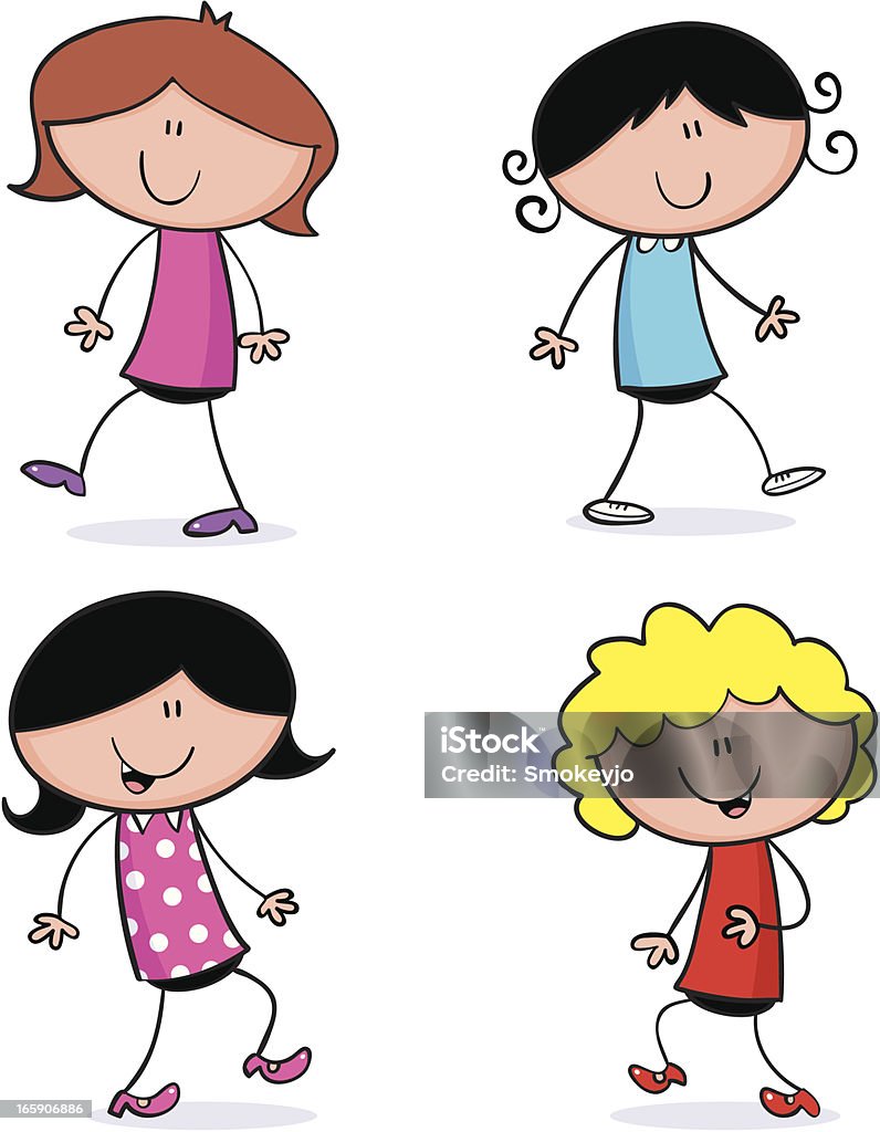 Quatre filles - clipart vectoriel de 14-15 ans libre de droits