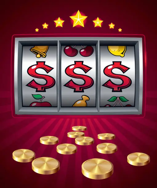 Vector illustration of Red slot machine animation with gold coins