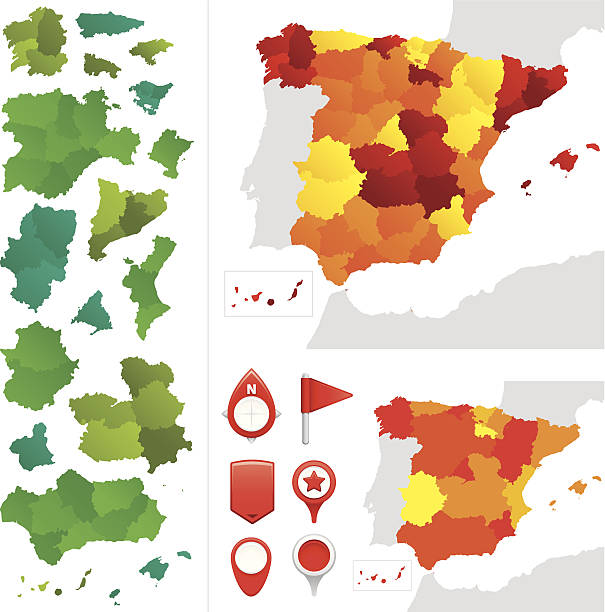 Provinces and communities of Spain Provinces and communities of Spain. Global colours are easily changed. ceuta map stock illustrations