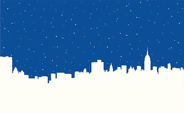 Snowing in NYC Snow falling over Manhattan.  snow storm city stock illustrations